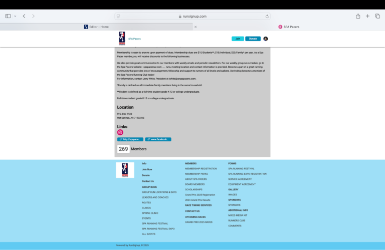 User interface of a website displaying profile information and navigation options.